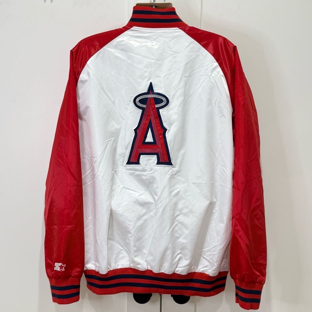 Starter Los Angeles Angels Varsity Full Snap Satin Jacket XXL Baseball Red White - Picture 5 of 15